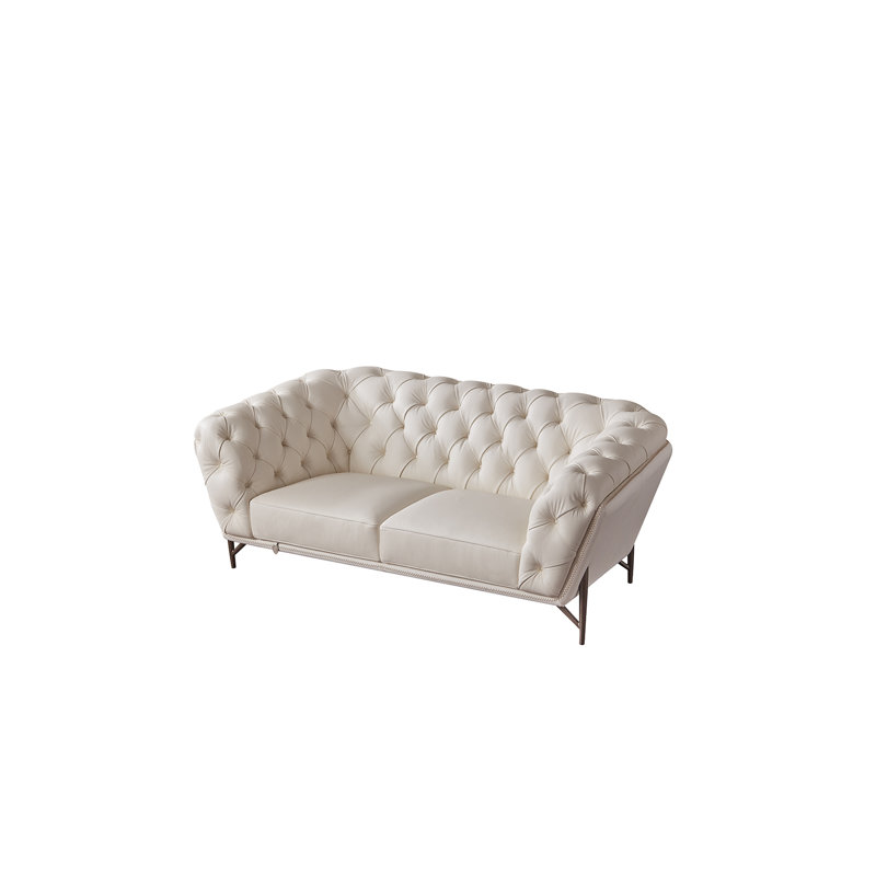 Causeuse en cuir véritable 76 po, Cuir véritable blanc