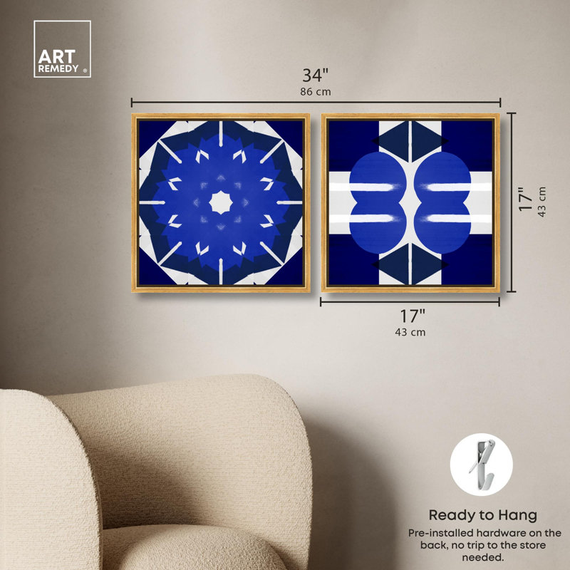 Geometry Studies Diptych Canvas Print Modern Wall Art Set by Art Remedy, Black Frame, 12 x 12, 17" H x 17" W, Gold Frame