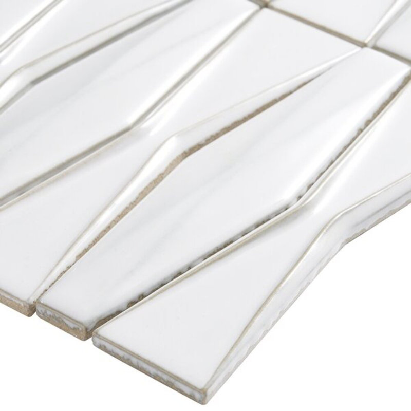 Nabi Harlequin 2x8 Glossy Glass Mosaic Tile, Natural White