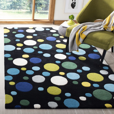Tapis noir / multicolore en laine touffetée à la main Amier