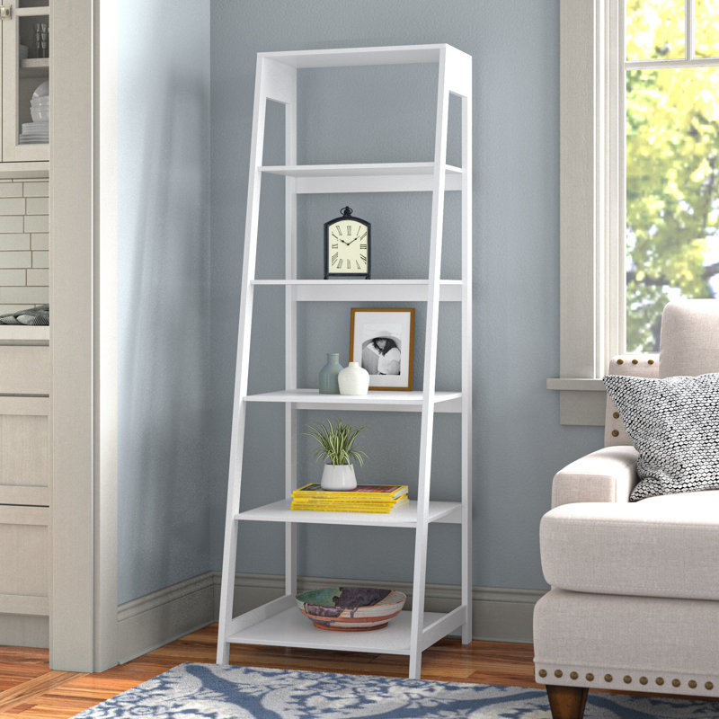 Lavish Home 23.5"L x 16.5"W x 71"H Freestanding 5-Tier Wood Ladder Bookshelf, White, White
