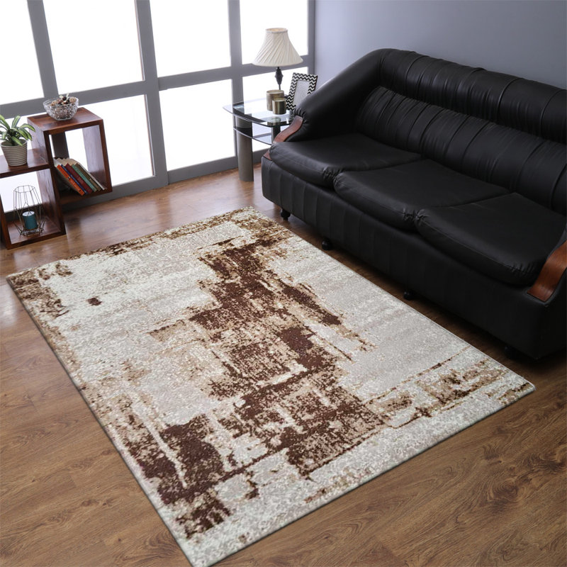 Machine Made Heatset Polyproplyene Area Rugs - Beige Color, Abstract Modern Design, Low Pile Machine Made Area Rugs for Living Room, Bed Room