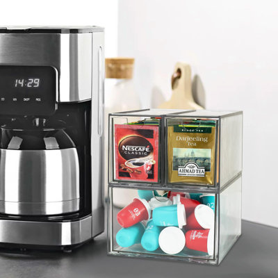 3 Tea And Coffee Organizer And Storage, Acrylic Tea Bag Holder Organizer, Plastic K Cup Drawer Container For Cabinet