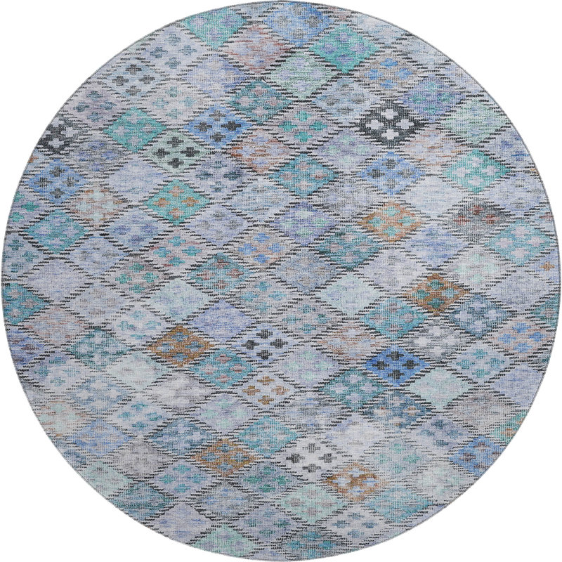 Premium Machine Washable Dahl AMF1081 Geometric Rug, Round 8'