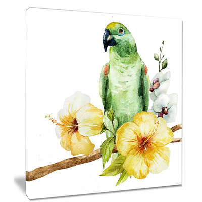 «Parrot with Flowers», impression sur toile tendue