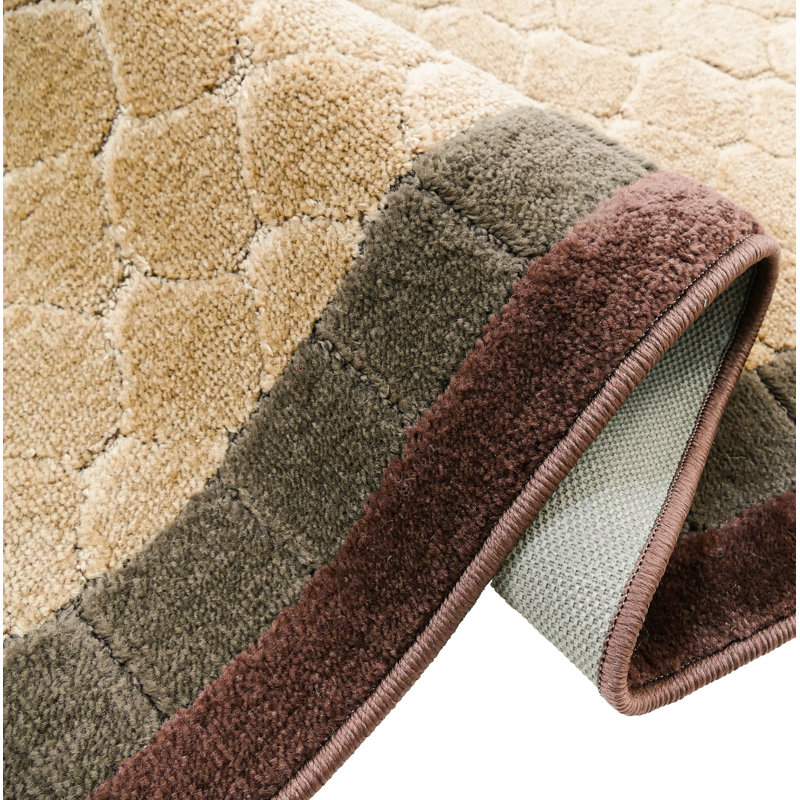 Antibacterial Soft Pile Anti Slip Indoor Runner Rug Geometric Beige Design for Hallway Stairway, Runner 2'2" x 4'