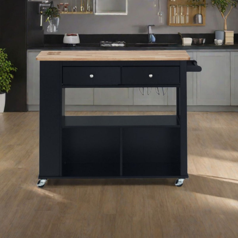Chariot de cuisine avec plateau en bois manufacturé Kristalynn