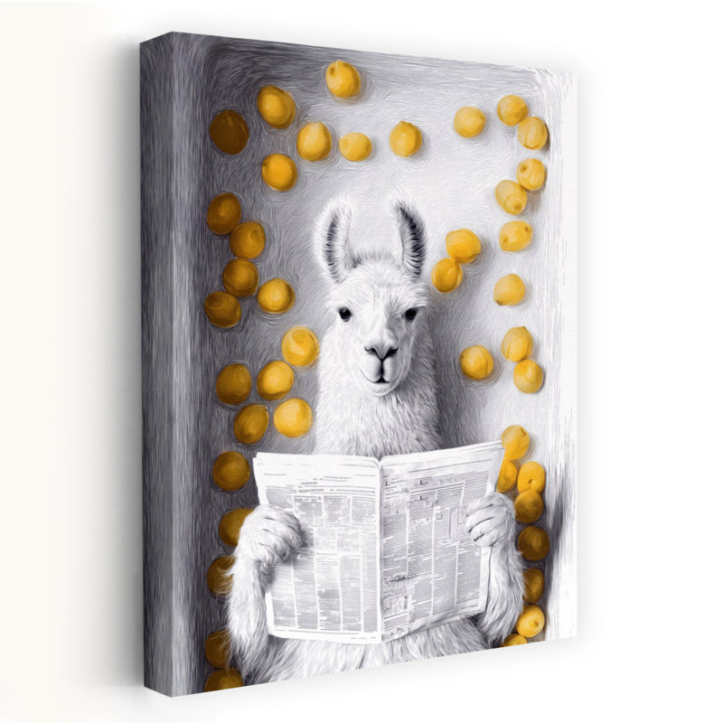 Lama In Bathtube 4 1 Piece Wrapped Canvas Wall Art, 60.96 cm H x 40.64 cm W