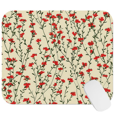 Floral Red Wildflowers I Cottage & Cottagecore Gaming Cute Office Laptop Desk Pad Gift Mat Square Rectangle Non-Slip Mousepad