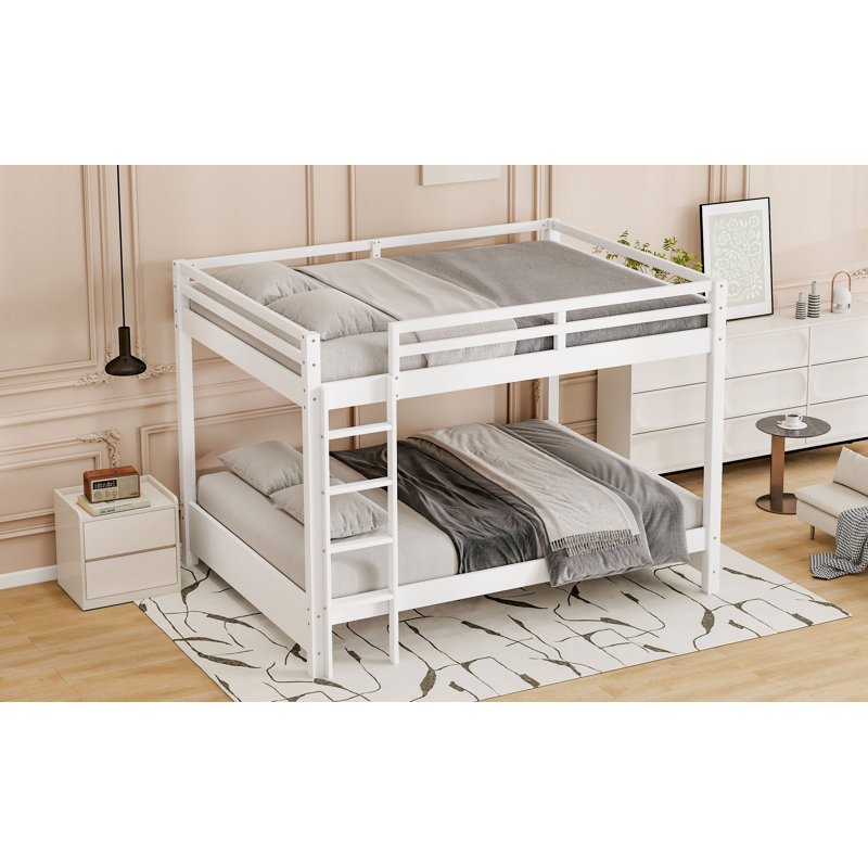 Lit superposé grand en bois avec échelle, blanc, Blanc
