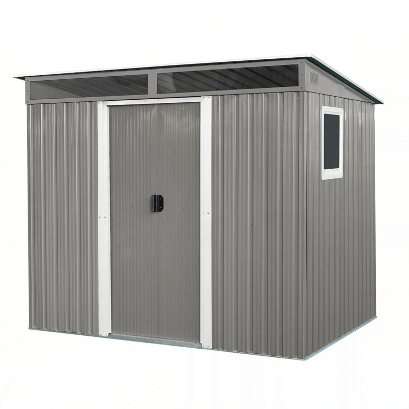 Outdoor Metal Storage Shed with Window and Transparent plate, 77.25" H x 93.75" W x 68.50" D, Gray