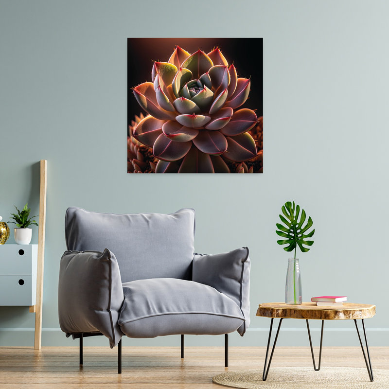 «Succulent Sunset I», art contemporain abstrait avec cactus, H 24 po x l 24 po