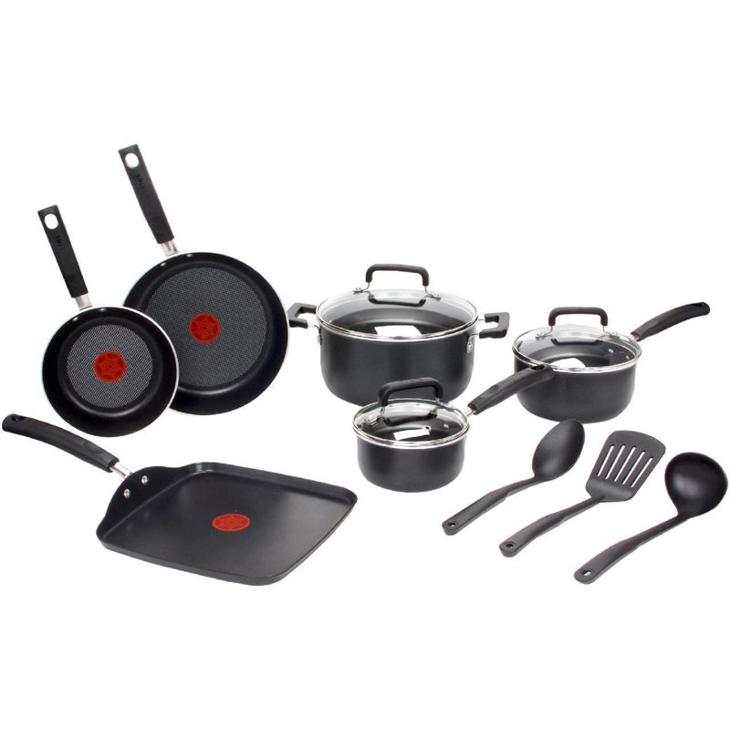Batterie de cuisine antiadhésive totale T-fal 12 pièces, noir, Noir