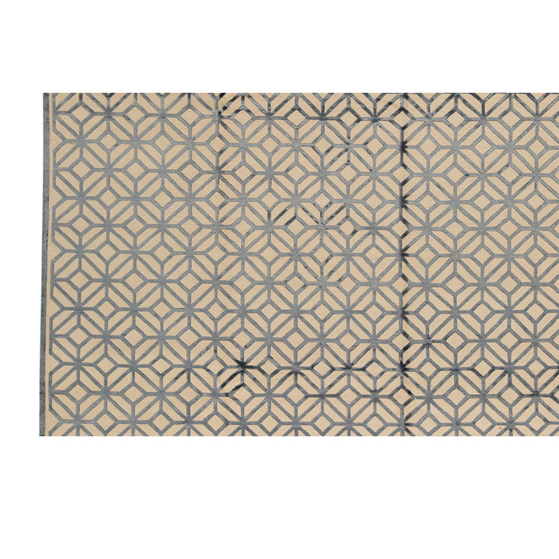 Tapis ivoire / gris / noir noué à la main de haute qualité