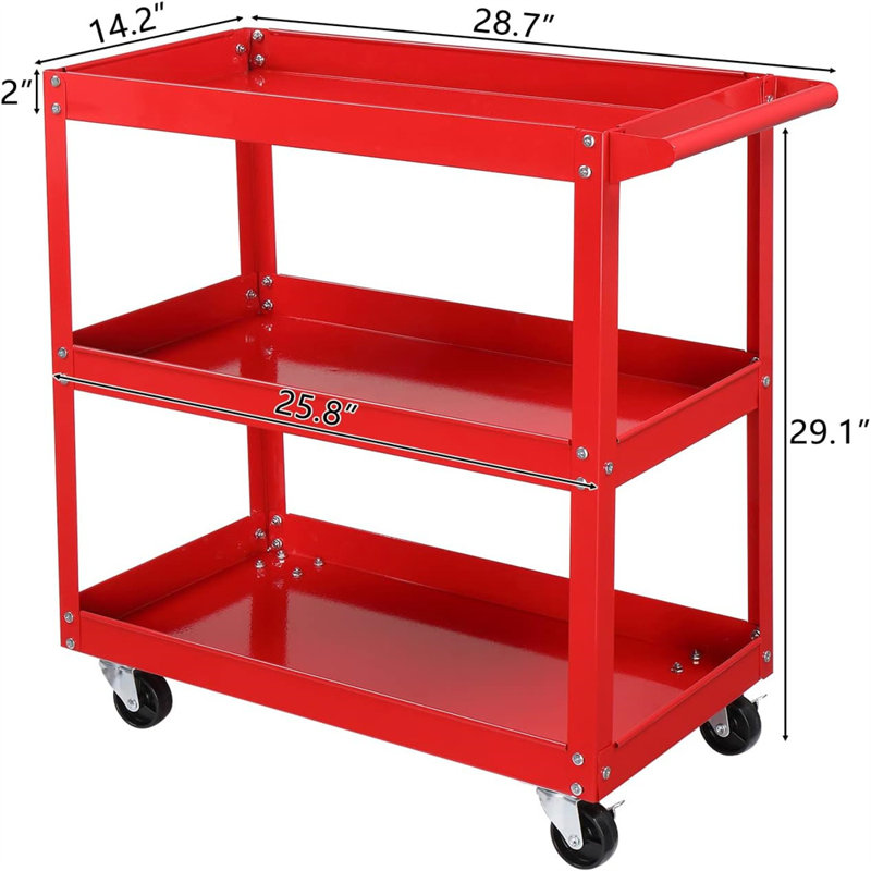 29'' W Steel Tool Cart with Wheels, Red