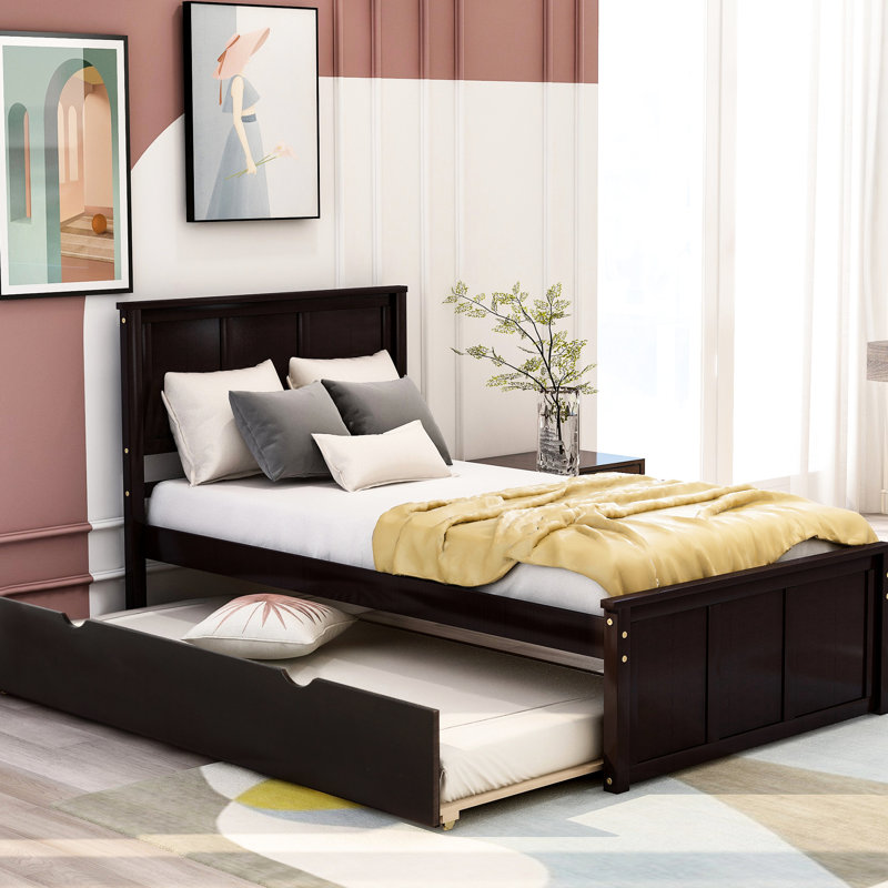 Lit plateforme simple avec lit gigogne pour une utilisation optimale de la chambre à coucher, Espresso