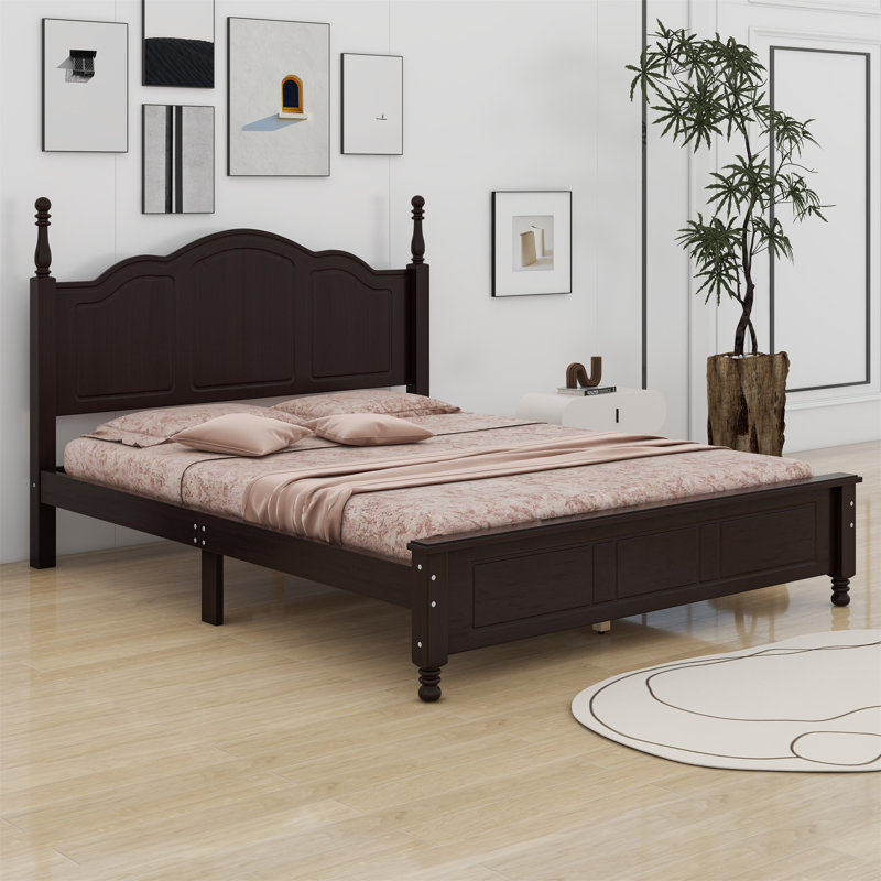 Platform Bed Frame,Retro Style Platform Bed With Wooden Slat Support, Walnut, Queen