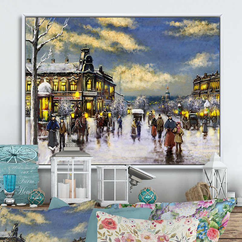 Paris en hiver de Noël I - décoration murale traditionnelle sur toile, H 8 po x l 12 po x P 1 po, Cadre flottant blanc