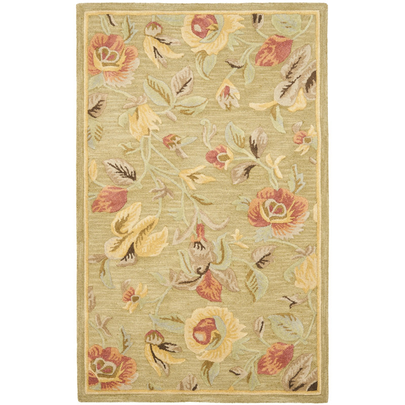 Emrick Hand Hooked Wool Floral Rug, Rectangle 4' x 6'