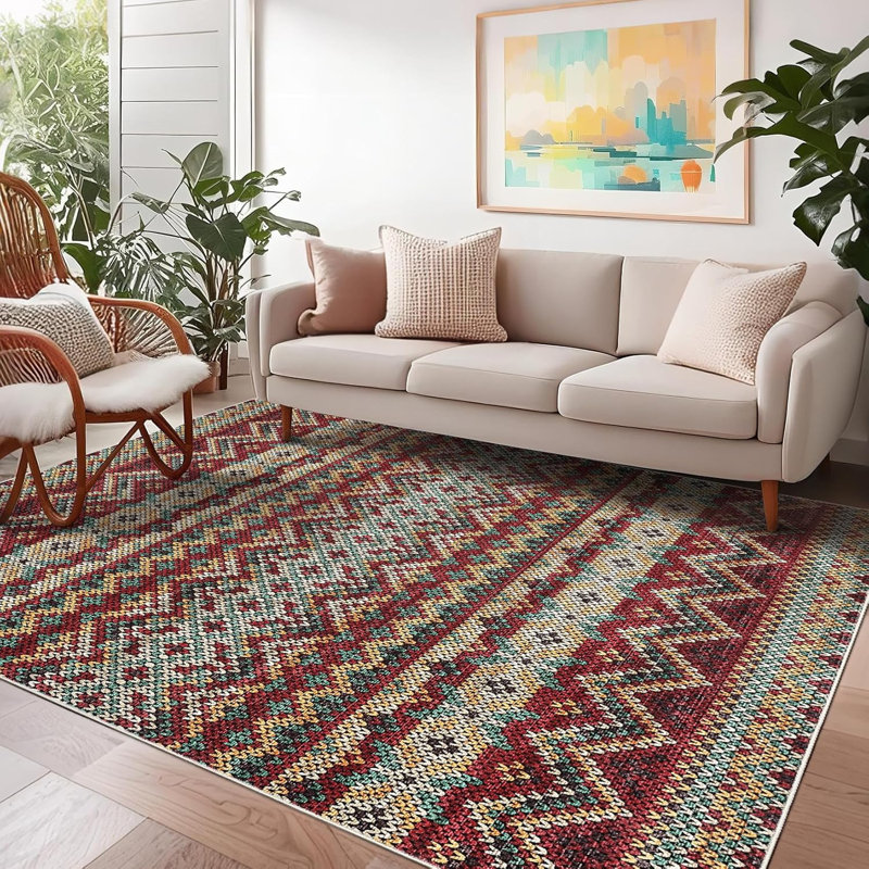 Floral Washable Rug for Hallway, Kitchen, Laundry, Non-Slip, Thin, Soft, Long Bedroom Rugs., Rectangle 9' x 12'