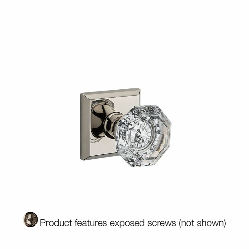 Crystal Single Dummy Door Knob with Traditional Square Rose, Polished Nickel