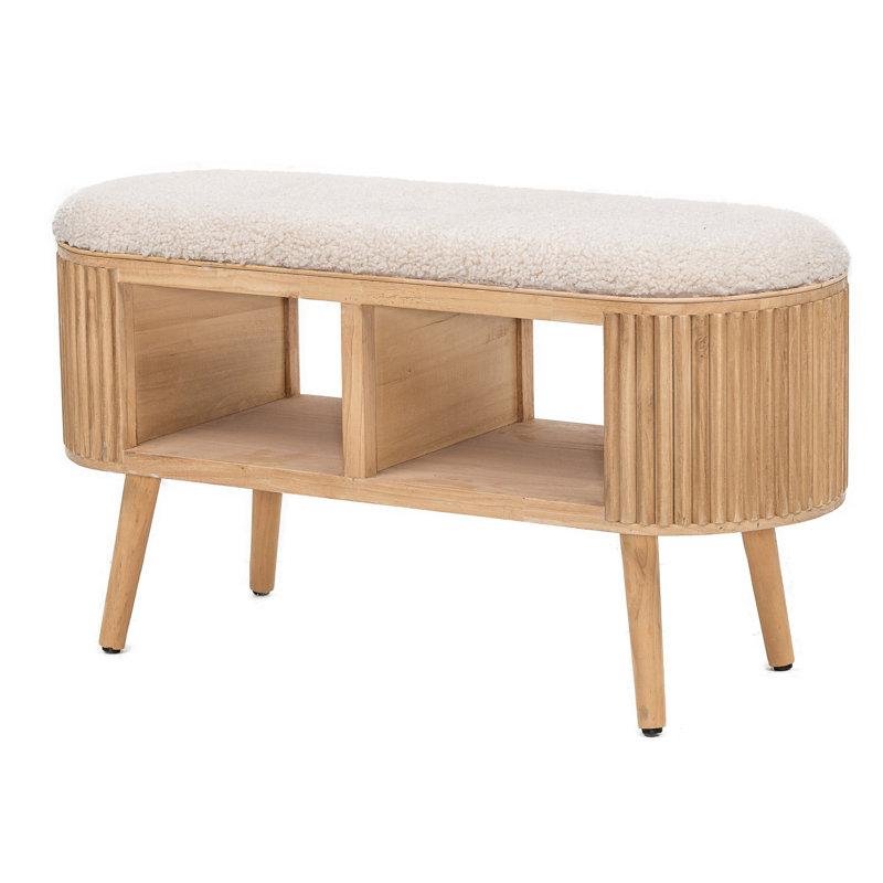 Dowdell White Bouclé and Wood Storage Bench