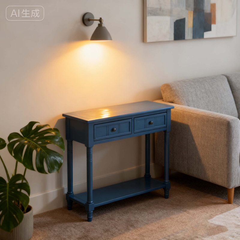 Console traditionnelle avec deux tiroirs et une tablette inférieure pour un rangement et une présentation polyvalents