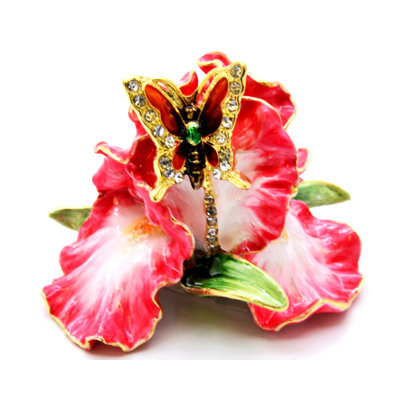Boîte à fleurs orchidée avec papillon. Fabriqué à la main avec des cristaux autrichiens