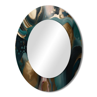 Gold And Green Marbled Euphoria I - Gold Modern Oval Wall Mirror