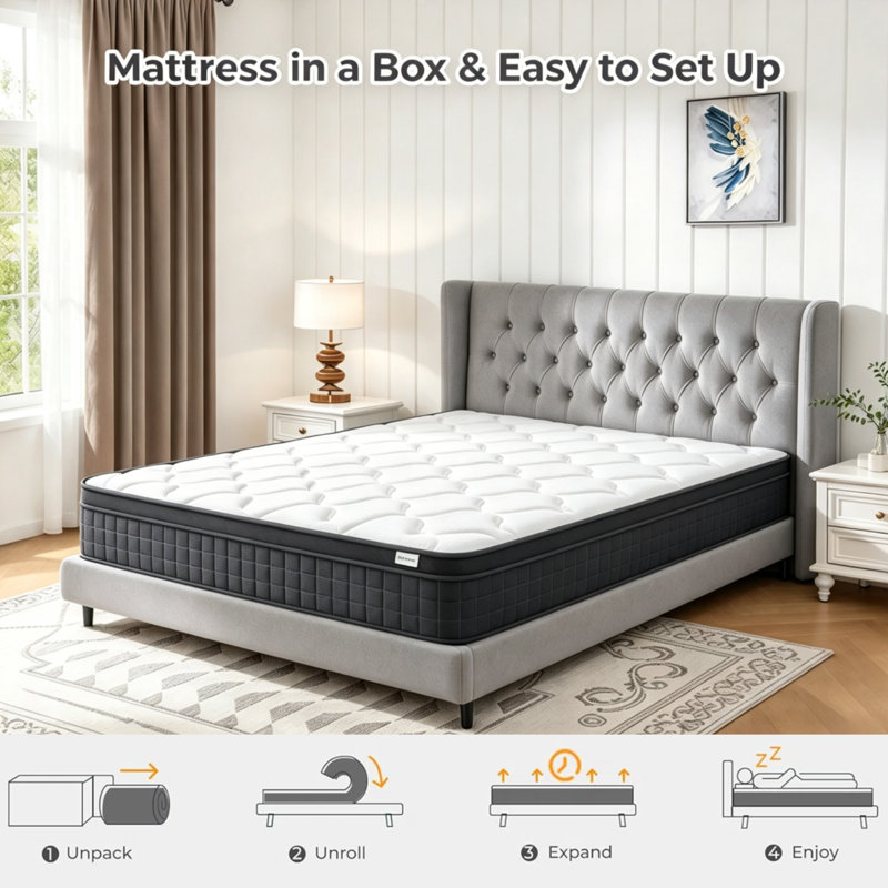 Bosten Brayden Studio 25cm Support Memory Foam Pocket Sprung Zoned Mattress, Kingsize (5')