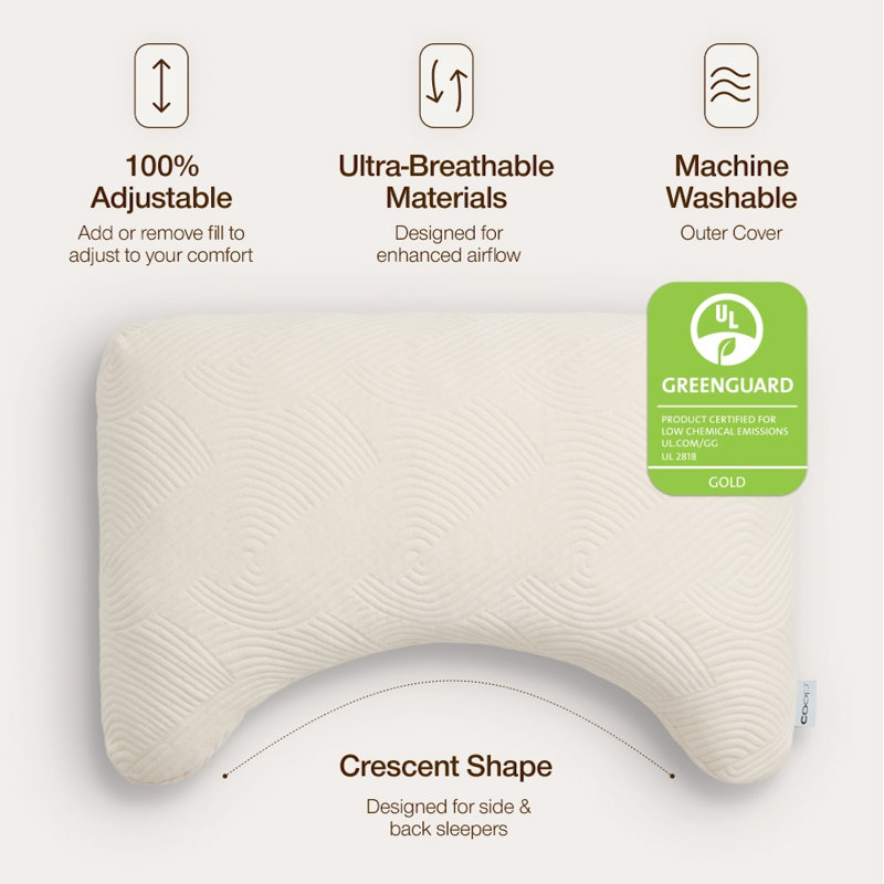 Coop Home Goods Adjustable Latex Crescent Pillow King, Talalay Latex & Microfiber Fill, Ergonomic Shape, Naturally Cooling, Eco-Friendly, Medium Firm Support for Back and Side Sleepers