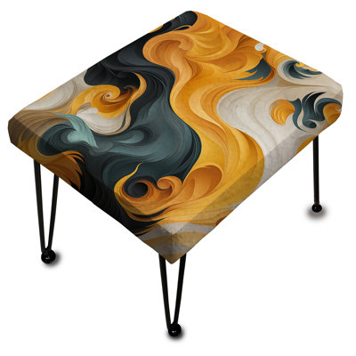 Yellow And Black Midcentury Waves Fusion - Abstract Rectangle Ottoman