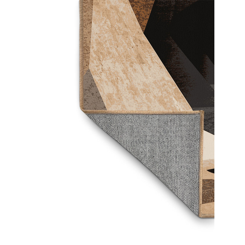 Tapis ovale moderne et contemporain lavable à la machine en noir - reliure brun clair, Rond 3 pi