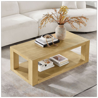 Table basse rectangulaire moderne en bois aggloméré à 2 niveaux de 48 pouces pour le salon et le bureau, moderne et élégante