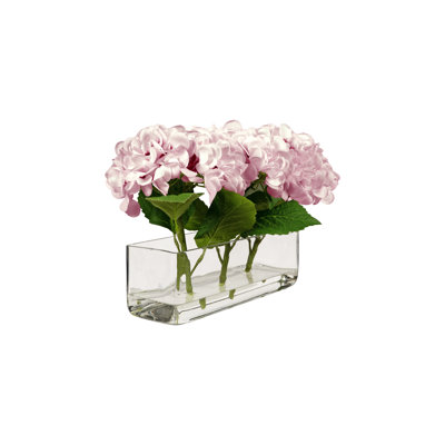 Pink Real-touch Hydrangeas In Rectangular Glass Vase