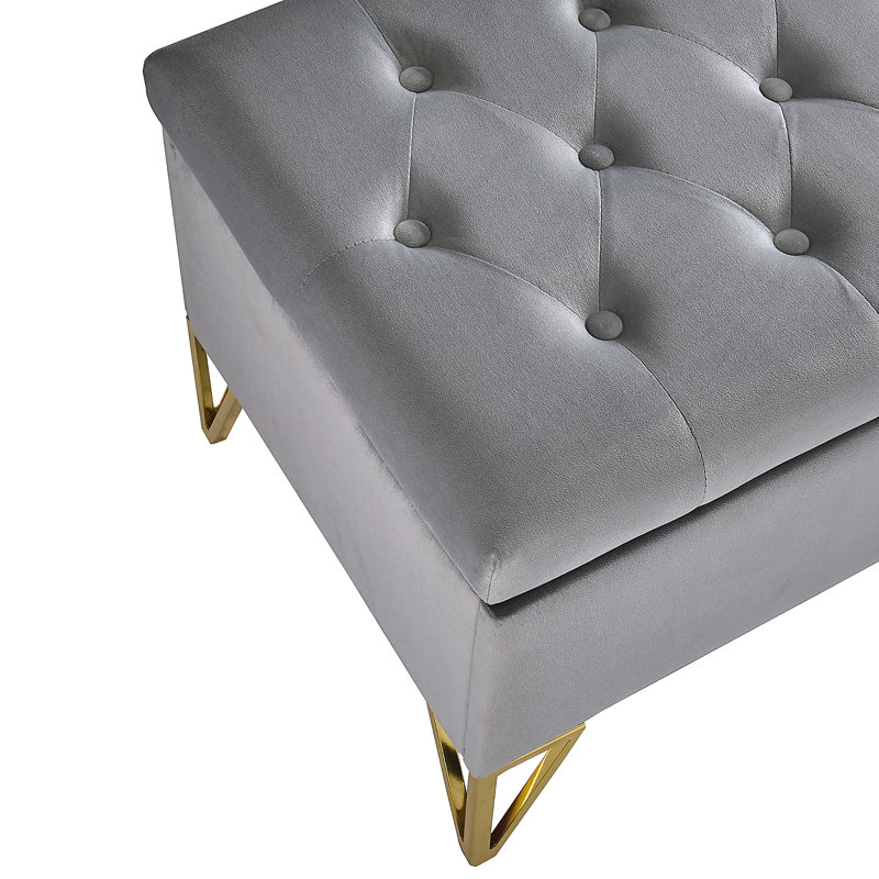Velvet Fabric  Upholstered Large Storage Rectangular Bench