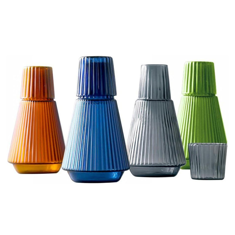 Ensemble 2 pièces carafe et tasse côtelées, Gris rétro