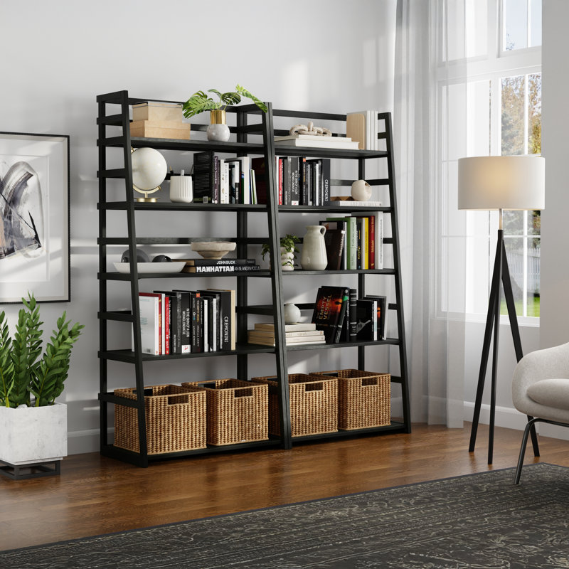 Acadian Ladder Bookcase (Set Of 2), (4 Shelves) 63"H x 30"W x 16"D, Black
