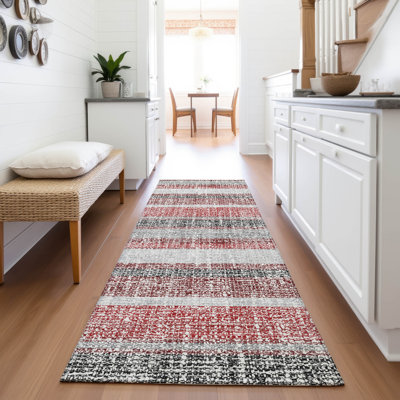 Machine Washable Indoor/Outdoor Xhevrie Burgundy Rug