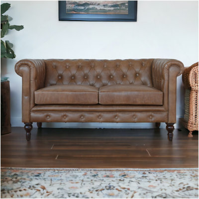 Wood Buffalo Leather Chesterfield, Dark Brown