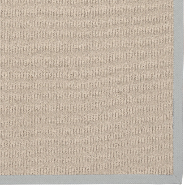 Nannette Handmade Light Beige Berber with Ice Blue Cotton Border Made in the USA Area Rug, Rectangle 5' x 8'