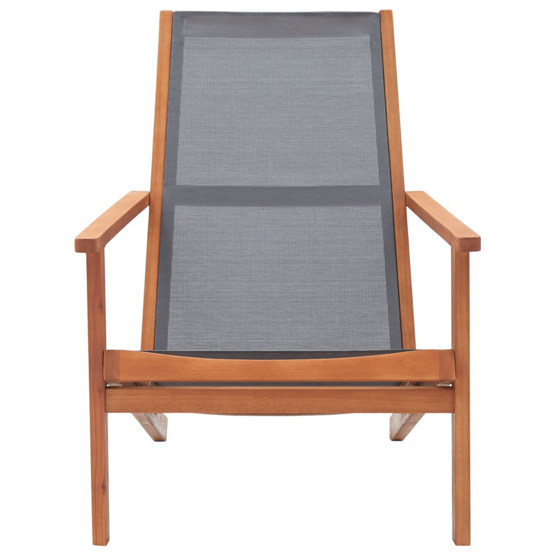 Chaise longue de patio en bois massif d'eucalyptus et de polyester enduit de PVC, gris