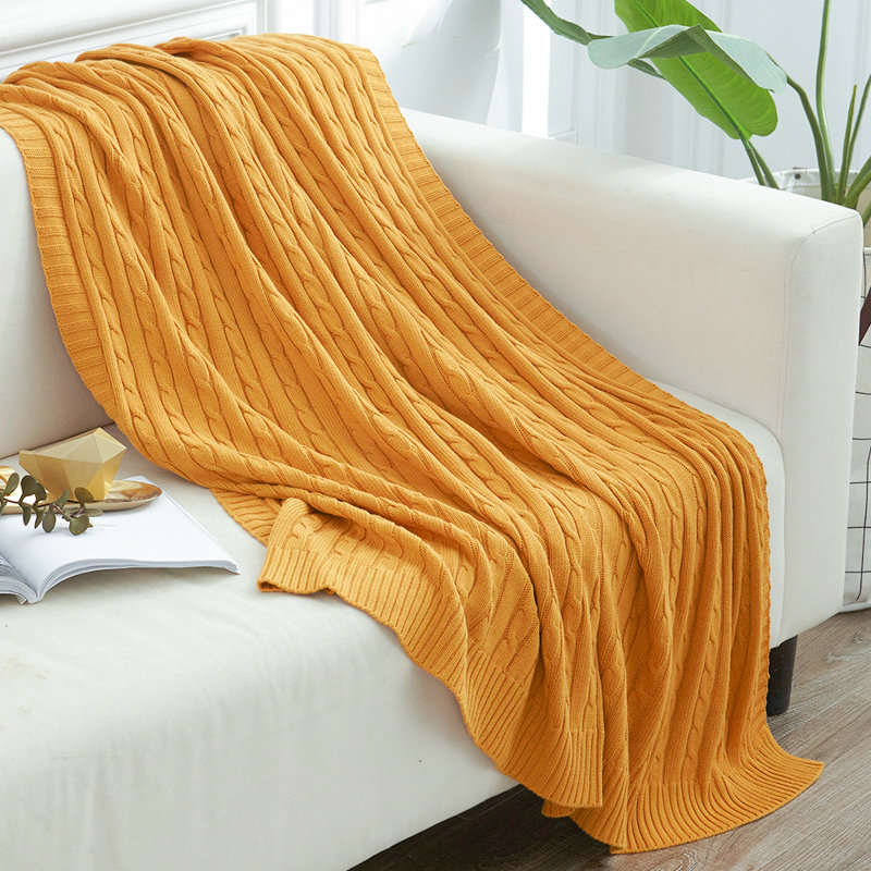 Couverture en coton tricoté , Jaune gingembre, L 67 po x l 51 po