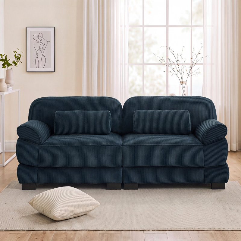 Canapé modulaire Cloud Couch 76,4 po (194 cm), velours côtelé bleu, assise profonde, Bleu