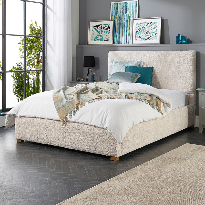Bouclé Upholstered Garland Ottoman Bed Frame, Cream, Small Double (4')