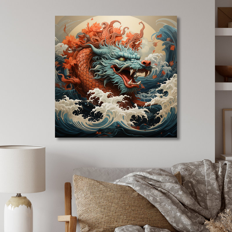 Dragon japonais japonais au large de Kanagawa III - Dragons, art mural en métal, H 16 po x l 16 po