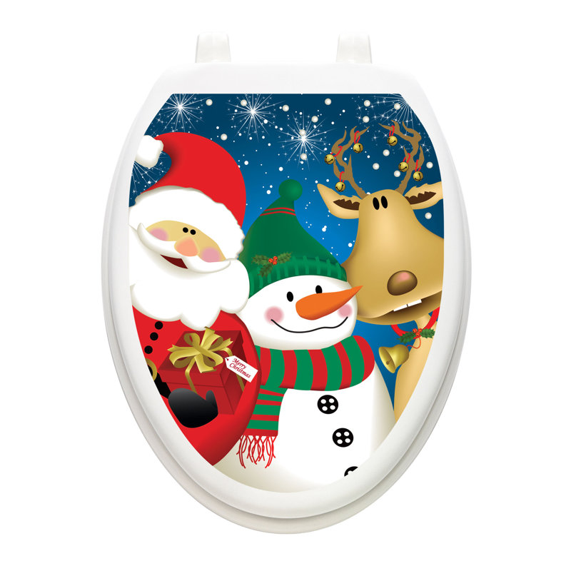 Décalcomanie de siège de toilette Christmas Trio - Couvercle de toilette en vinyle antidérapant amusant, Allongé