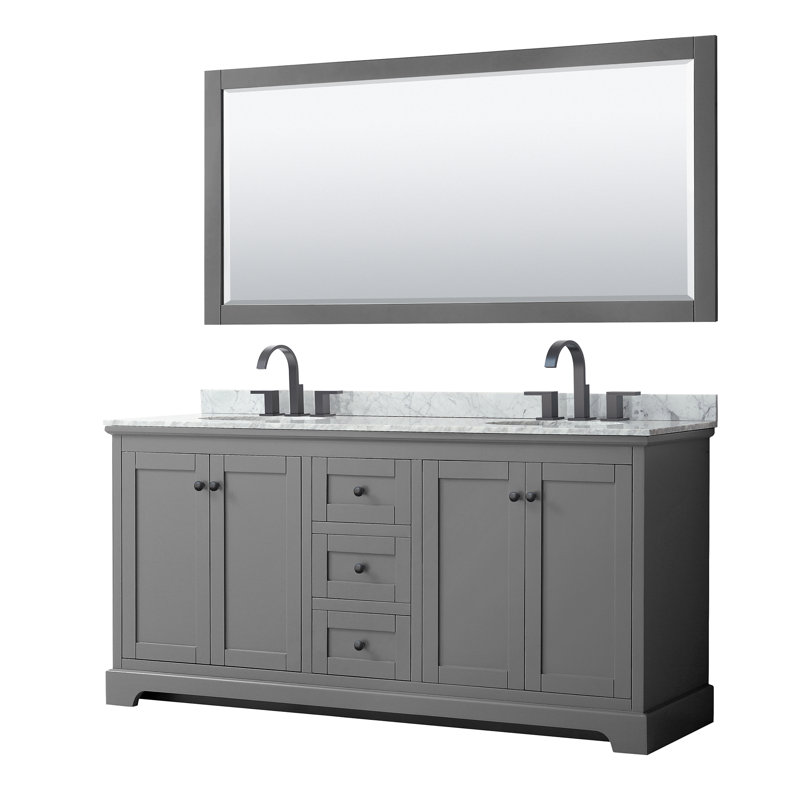 Avery 72'' Double Bathroom Vanity with Top, Dark Gray, Matte Black