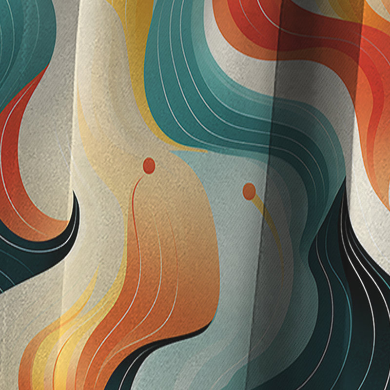 Retro Waves Lines - Rideau Mid-Century - Rideau occultant géométrique - 1 panneau, L 52 po x L 95 po