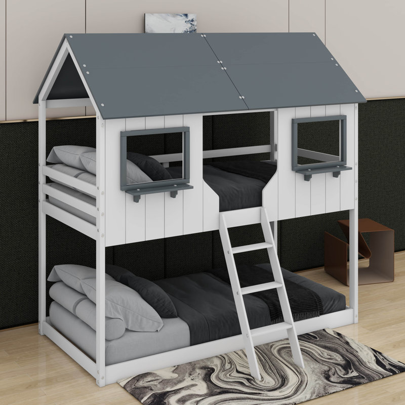 Twin Over Twin Bunk Bed Wood Bed, White